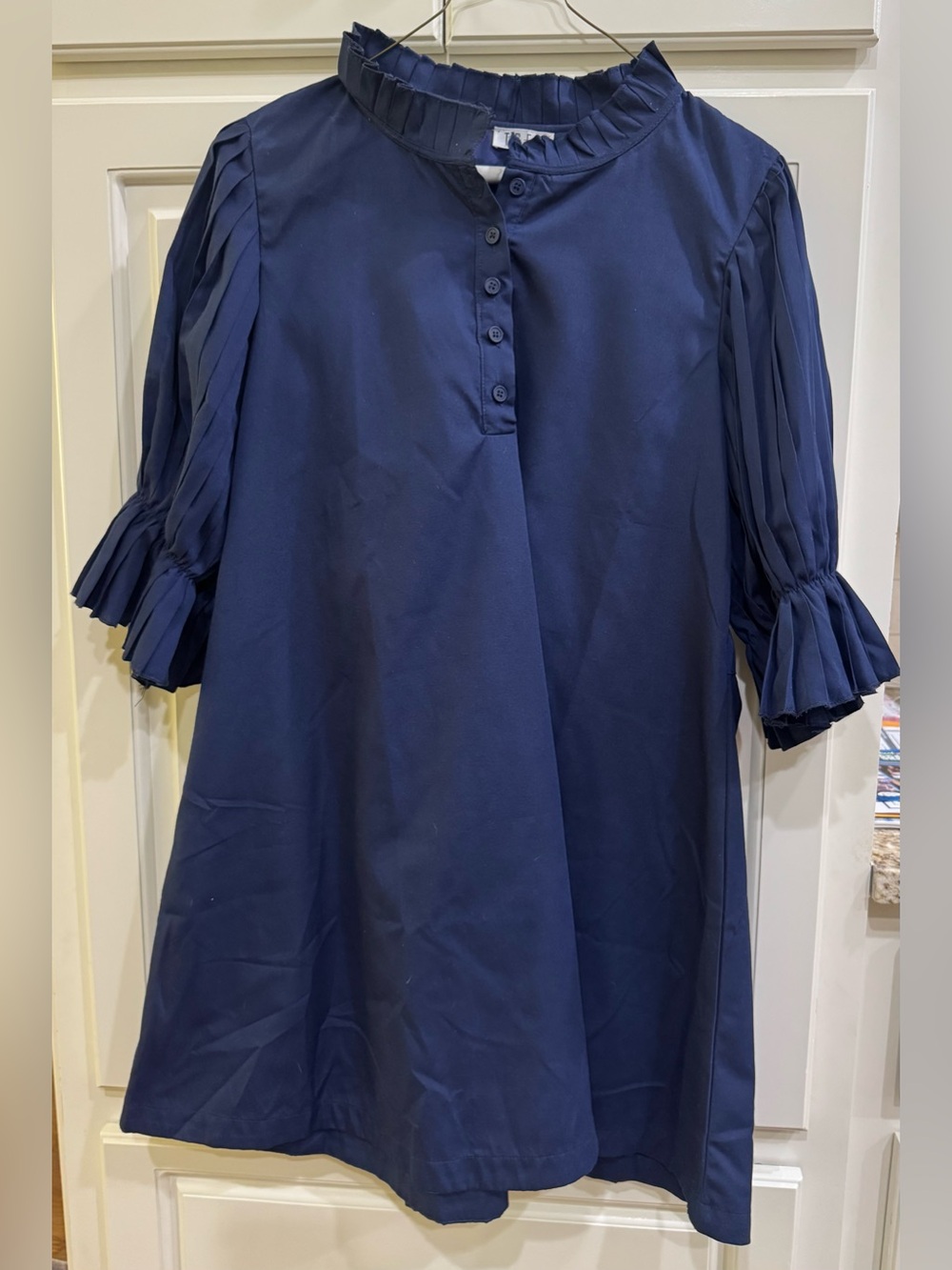 TCEC Kate Pleated Dress in Navy- Size Medium